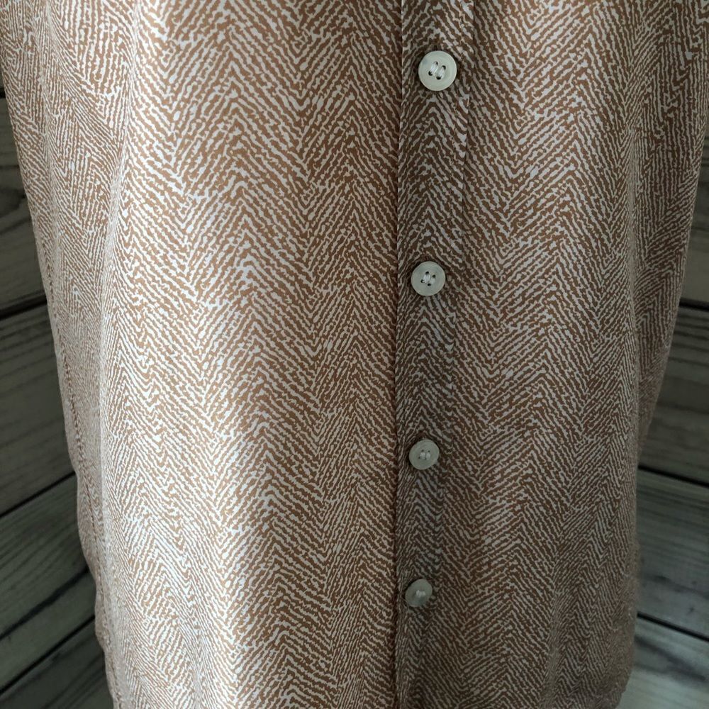 J.Crew Tan & White Patterned Silk Ruffle Collar Button Down Sleeveless Top - Picture 3 of 5